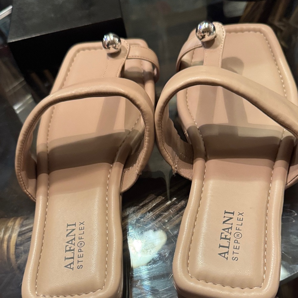 Alfani Women's Cream Sandals with Silver Accents